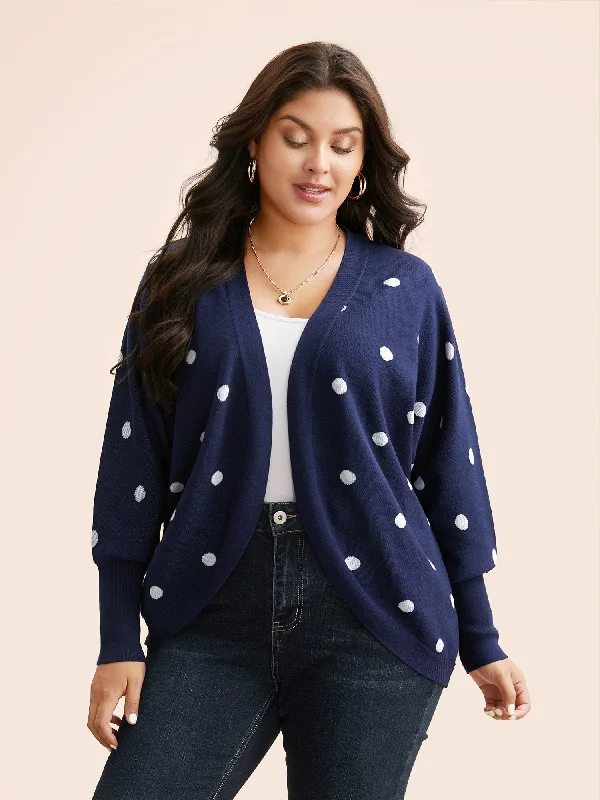 Fashion For Every Occasion Polka Dot Curved Hem Dolman Sleeve Cardigan