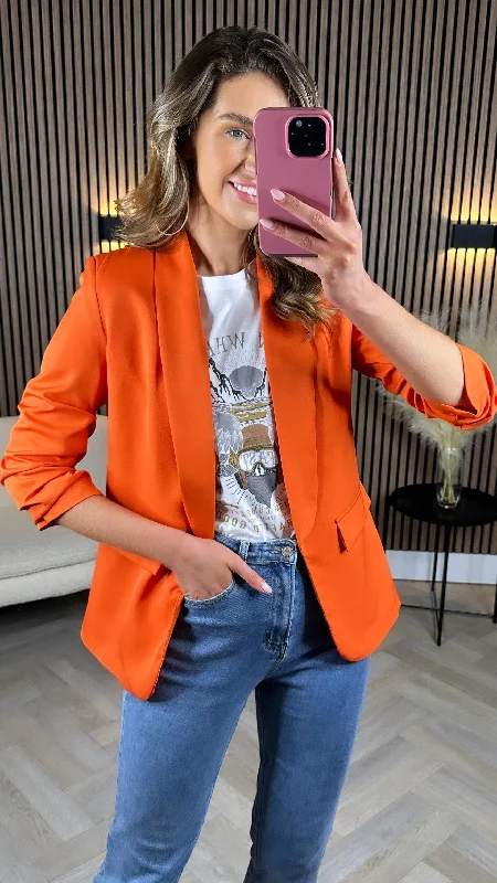 Budget Friendly McKinley Orange Ruched Sleeve Blazer