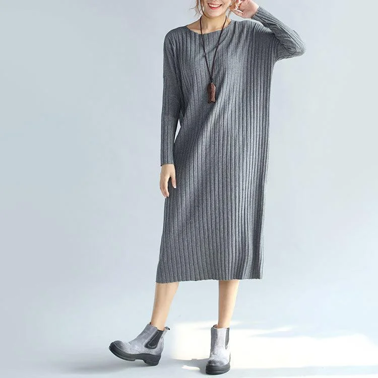 Save Big boutique gray sweater dresses oversized o neck winter dress long sleeve pullover sweater