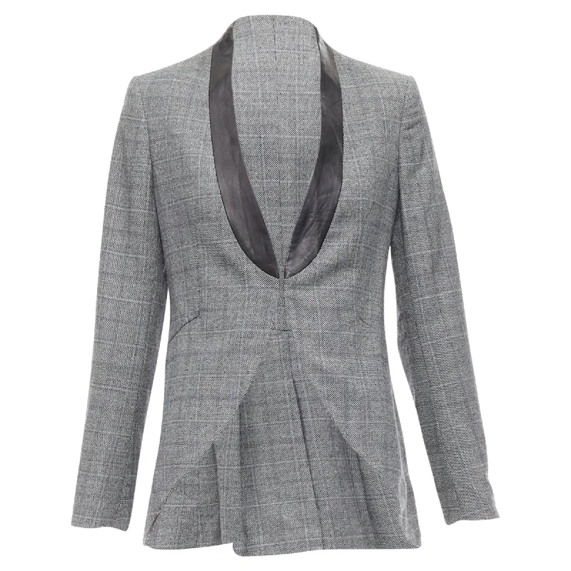 Casual Chic Rag & Bone Checkered Wool Leather Collar Tux Blazer