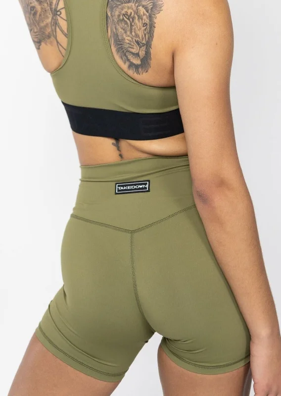 Vibrant Styles High Waist Power Tech Bike Short Army Green