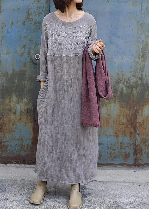 Anniversary Sale gray Sweater dress Women patchwork tunic side open knit dress