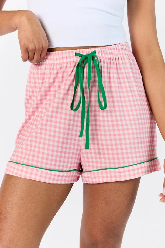 All Season Basics Discount Good To Get Away Pink Gingham Pajama Shorts