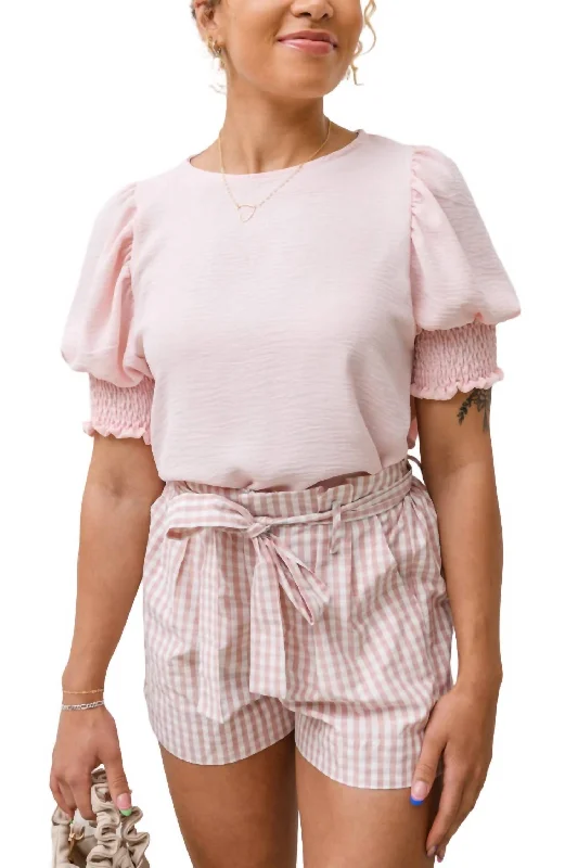 Graceful Movement Prim & Pretty Gingham Tie Shorts In Pink