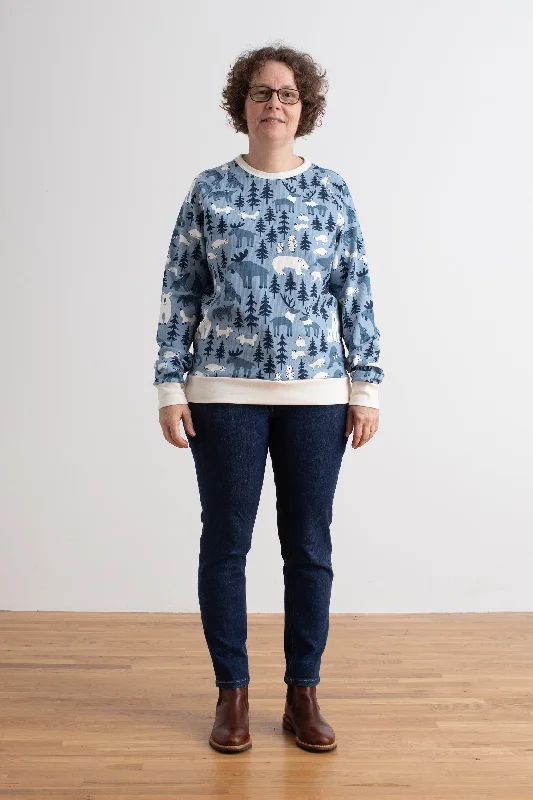 Casual Yet Stylish Separates Adult Sweatshirt - Northern Animals Mountain Blue