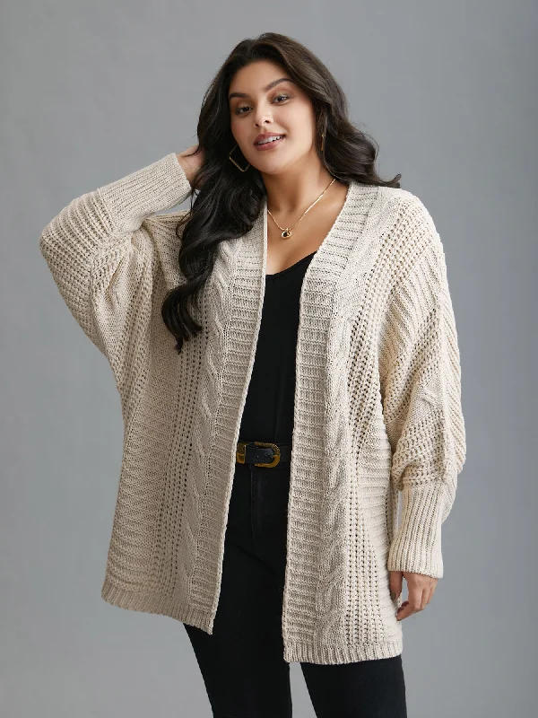 Fashion Sale Cable Knit Open-Front Ribbed Knit Cardigan