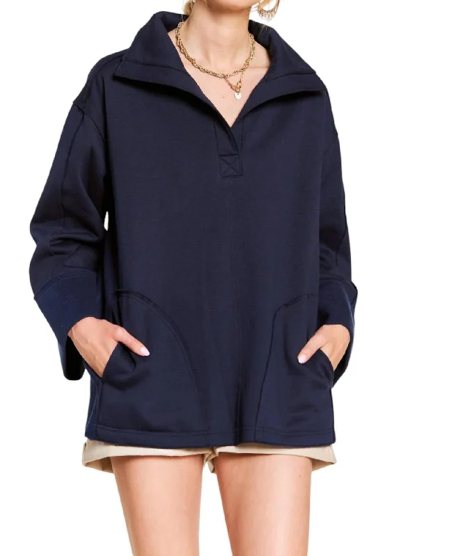 Designer Wear On Sale Together At Last Collared Pullover In Navy