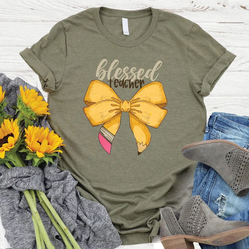 Versatile Style Wardrobe Blessed Teacher Bow Tee