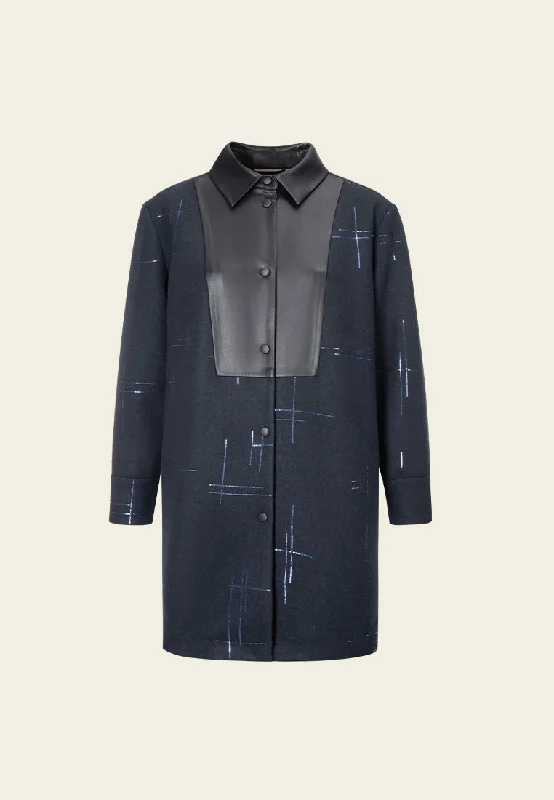 Clearance Event Faux-leather Patchworked Sequin-detail Coat