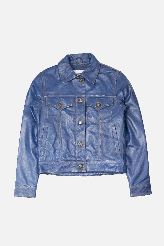 Summer Fashion Modfather Clothing - Women's Leather Blue - Trucker Jacket