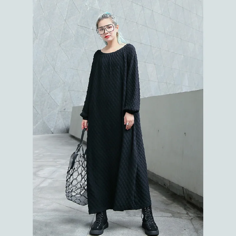 Limited Time chunky black knit dress oversize O neck long knit sweaters boutique long sleeve long knit sweaters