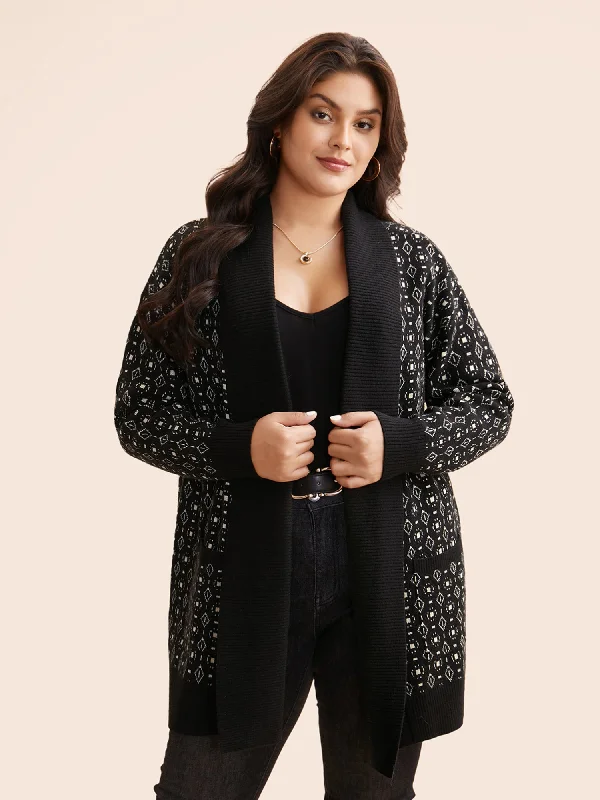 Beat The Heat In Tropical Styles Supersoft Essentials Geometric Jacquard Drop Shoulder Cardigan