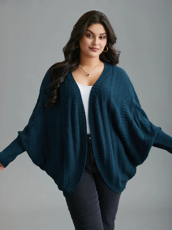 Chic Style Curvy Ribbed Hem Cocoon Knit Cardigan