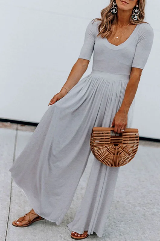 Parisian Effortless Chic Style Basic Short Sleeve Wide Leg Jumpsuit