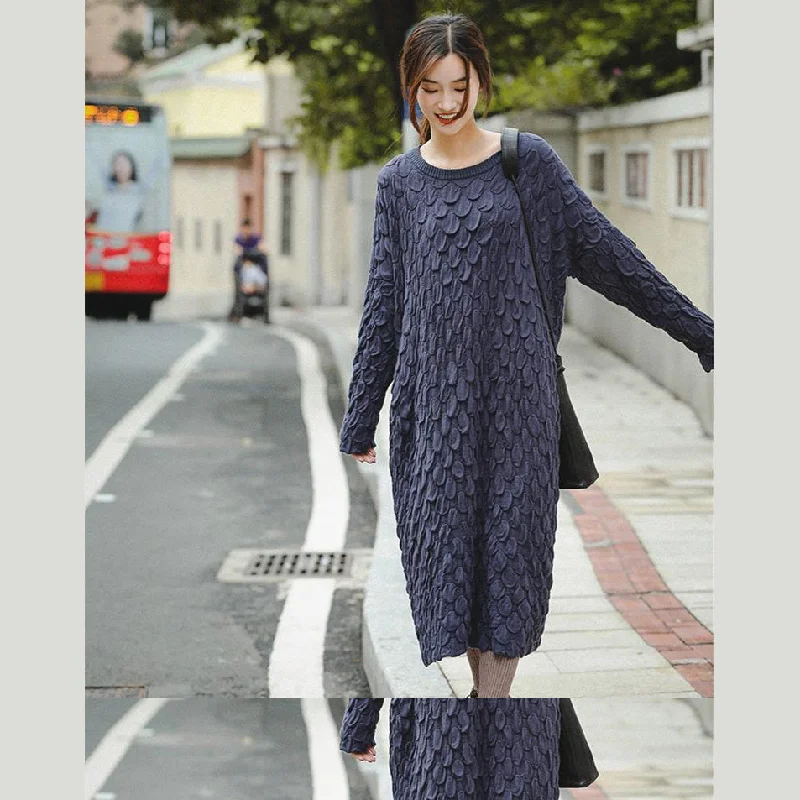 Summer Fashion Fine Black And Blue Loose Thicken Sweater Dresses For Women