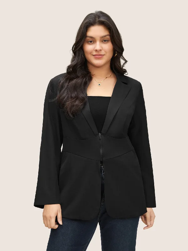 Daily Deals Plain Suit Collar Tummy Control Half Zip Blazer