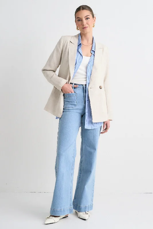 Hollywood Glam Award - Show Style Atlas Natural Linen Double Breasted Blazer