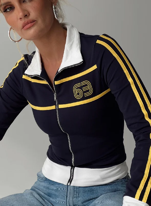 Stay Ahead In Style Get Busy Zip Up Jacket Navy