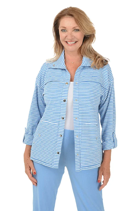 Big Savings On Rustic Countryside Styles Petite Casual Luxe Striped Snap-Front Jacket