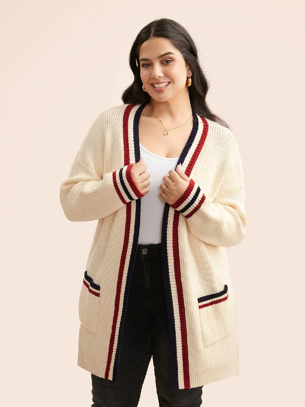 Dreamy Draping Supersoft Essentials Contrast Striped Drop Shoulder Cardigan