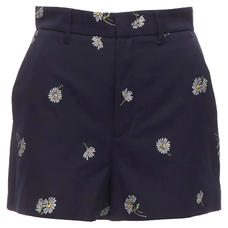 Feminine Elegant Valentino Garavani cotton daisy floral print high waisted shorts