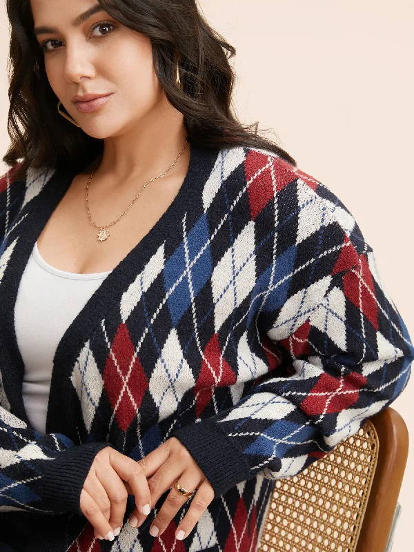 Comfortable Clothes Plaid Drop Shoulder Pocket Cardigan