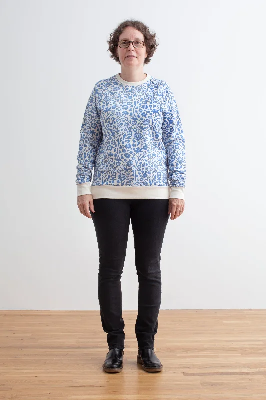 Chic Trends Unveiled Adult Sweatshirt - Dutch Floral Delft Blue