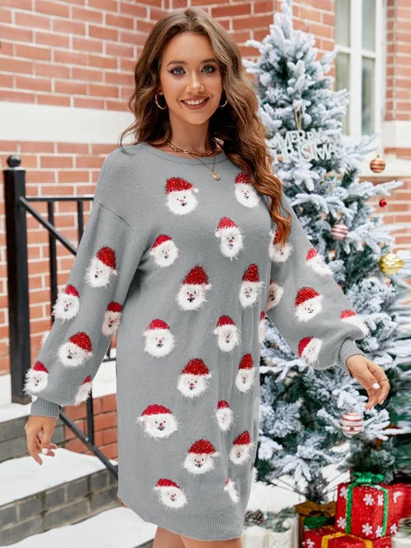 Fashion Forward TastyHottie - FASHION CHRISTMAS PRINT PULLOVER SWEATER DRESS