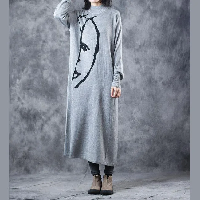 Evening Elegance Black And Gray High Neck Maxi Sweater Dresses For Women