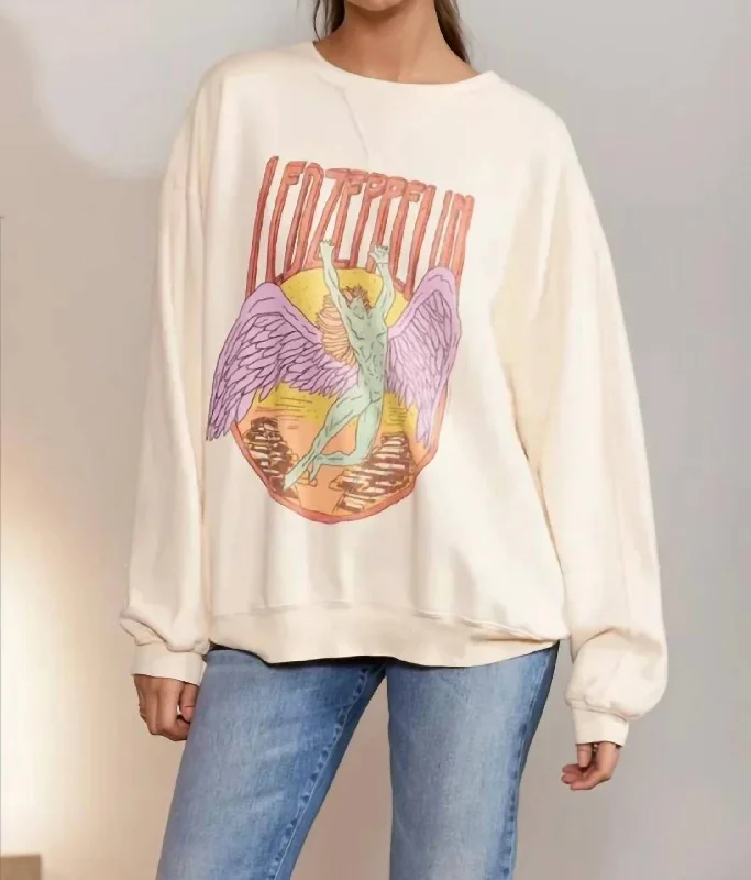 Effortless Sophistication Led Zeppelin Sage Swan Sweatshirt In Cream