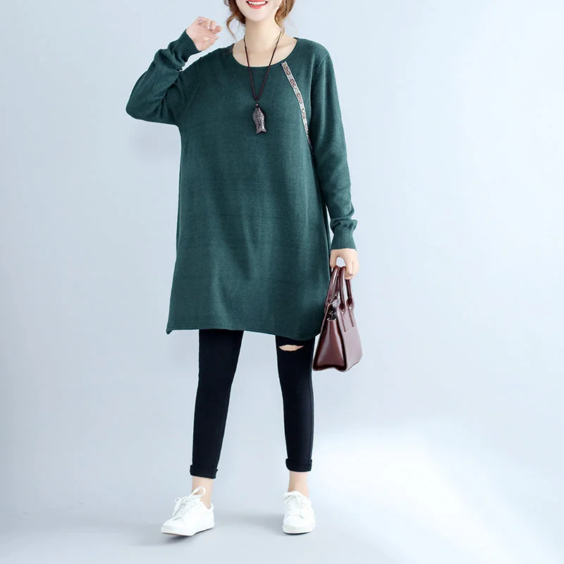 Exclusive Deals Online new casual green cozy cotton sweater dress oversize casual women knit dresses