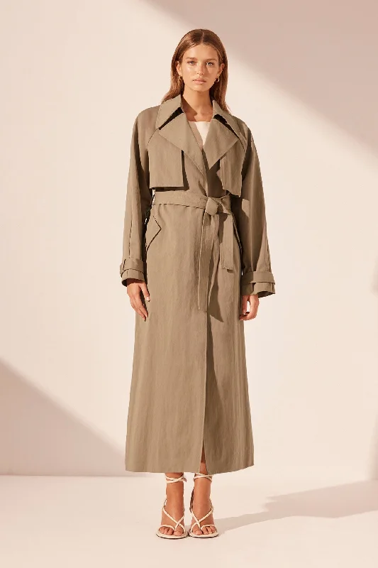 Brand Name Clothing Discount Extravaganza KAI RELAXED TRENCH COAT - GREY KHAKI