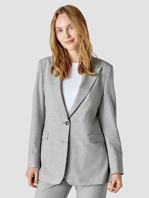 Feminine Charm Essential Blazer Light Grey Pinstriped