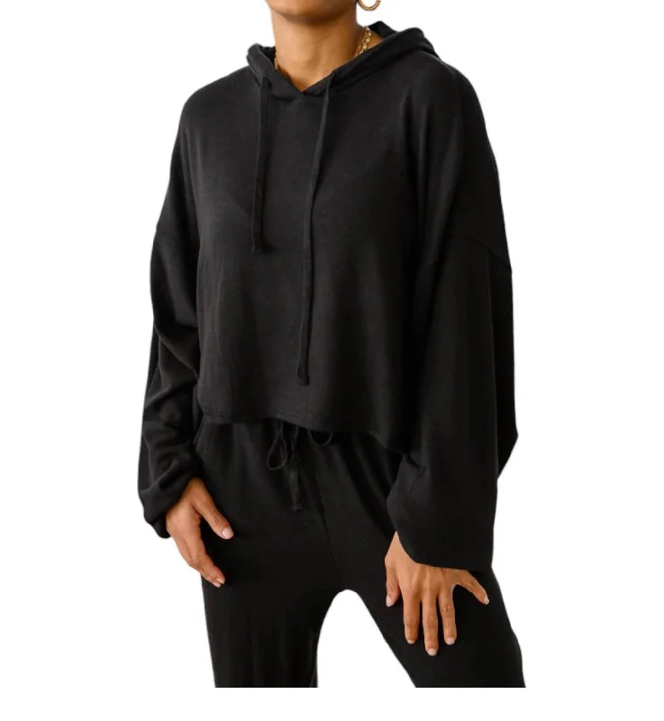 Summer Splash Sale Stay Right Here Soft Knit Hoodie In Black