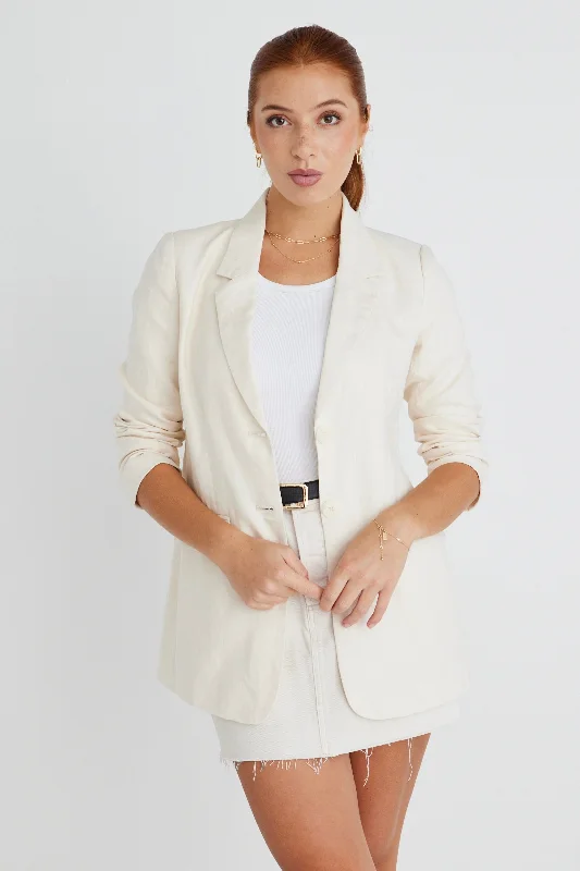 Special Offer Aster Ivory Linen Single Breasted Longline Blazer