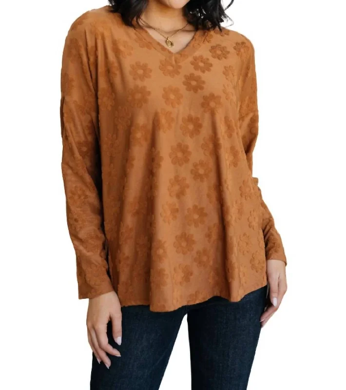 Special Offer Perfect In Pansies V-Neck Top In Brown