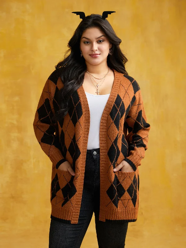 Romantic Flair Halloween Plaid Long Open Cardigan