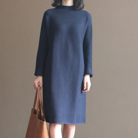 Limited Time Special Offer winter dark blue brief cotton blended sweater dresses plus size casual knit dress