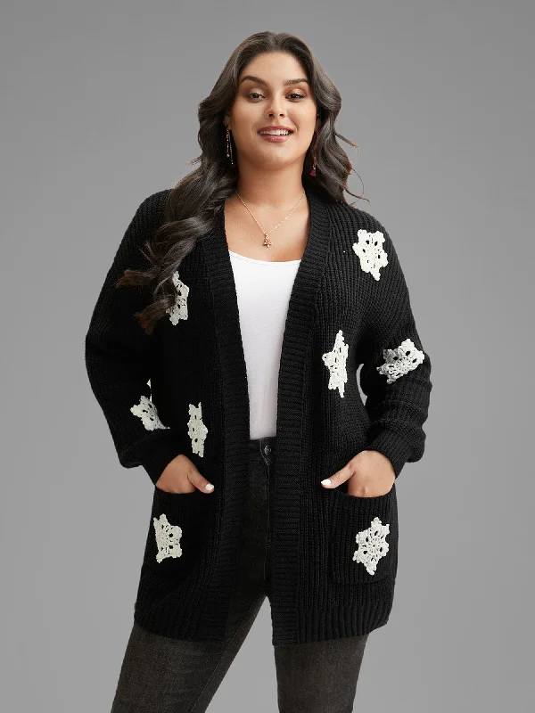 Exclusive Sale Snowflakes Embroidered  Open Cardigan