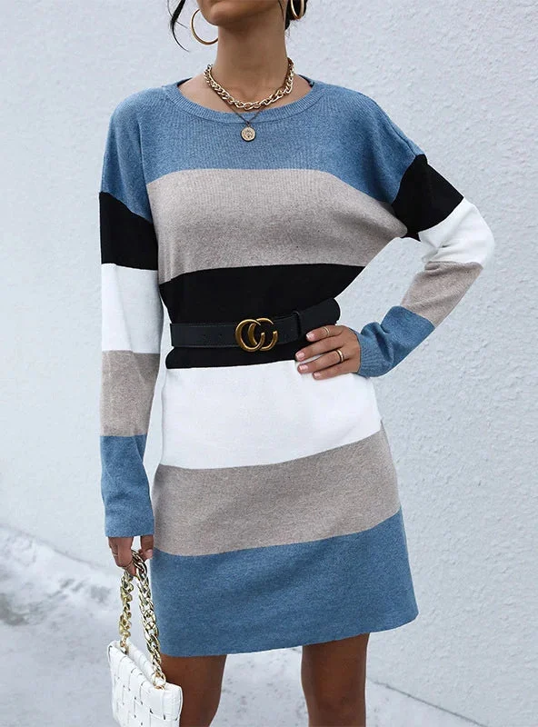 Hot Brand Discounts TastyHottie - STYLISH TURTLENECK COLOR MATCHING SWEATER DRESS