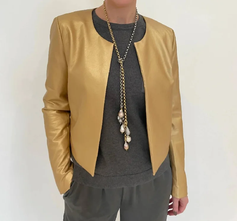 Elegant Clothing Leather Jacket In Gold