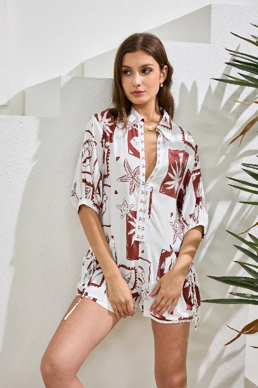 Sale Event, Prices Rock Mira Brown Sea Shells Tropical Playsuit