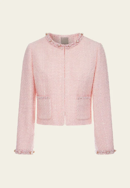 Eco Friendly Fashion Sale Braided-detail Pearl-embellished Cropped Jacket