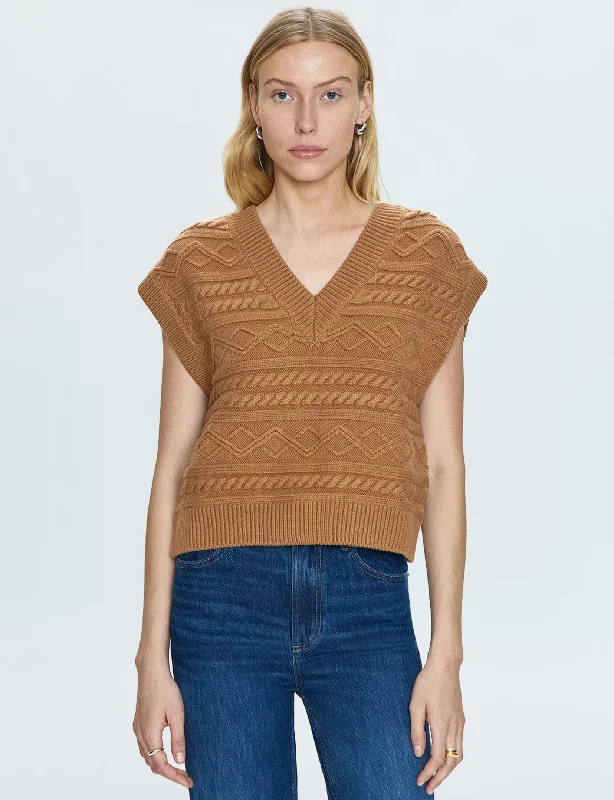 Feminine Grace Marta Sweater Vest, Caramel