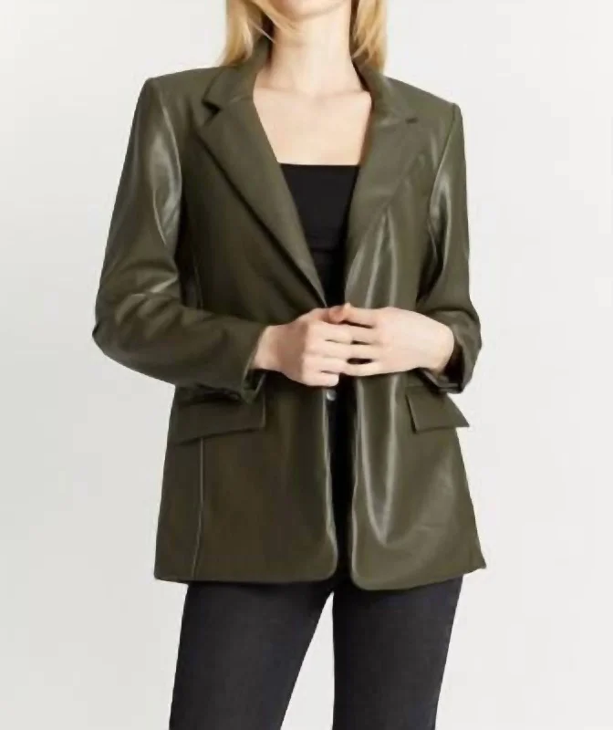 Colorful Clothing Slim Boyfriend Blazer In Fall Olive