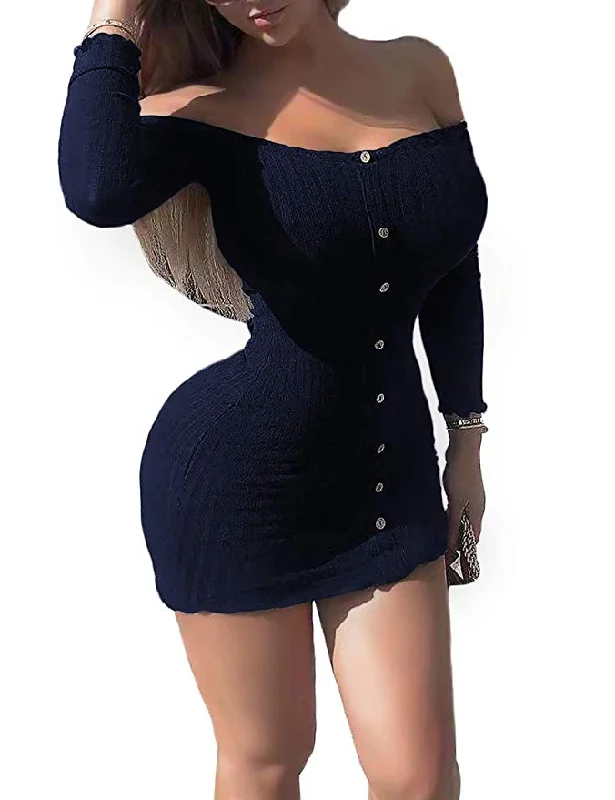 Hot Deals TastyHottie - Knitted Botton Down Mini Club Dress Bodycon Tops Blouse Long Sleeve Pullover Sweater Dress