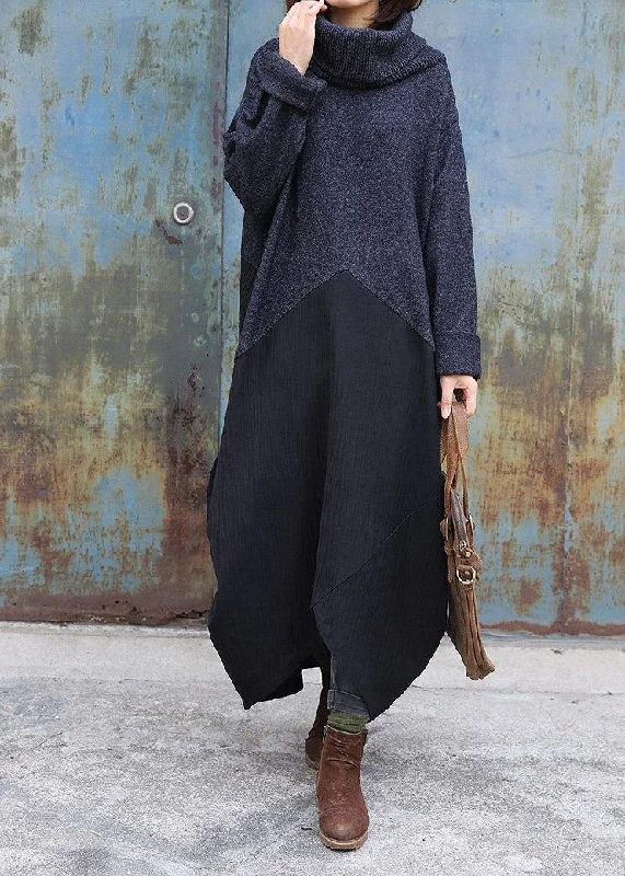 Wardrobe Update Cozy black gray Sweater dress outfit Upcycle patchwork Tejidos high neck knitwear