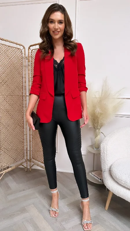 Fast Fashion Favorites Mckinley Red Ruched Sleeve Blazer