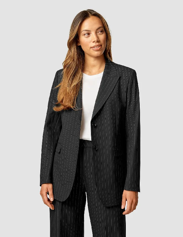 Effortless Style Essential Blazer Black Silver Pinstripe