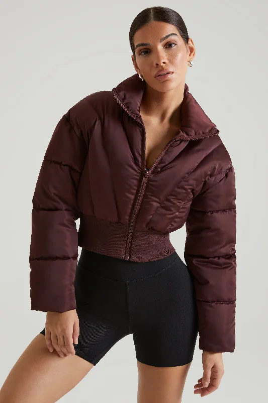 Final Sale Ribbed Puffer Jacket in Brown